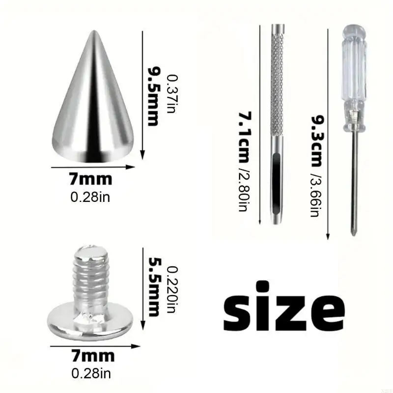 

N2UE 100pcs Sturdy Metal Cone Studs for Clothing Shoes and Creative Projects