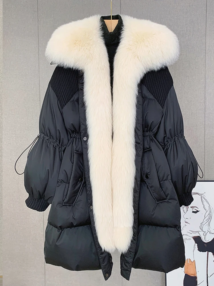 New Winter Goose Down Jacket Natural Fox Fur Collar Long Thick Warm Women Puffer Jacket Coat Luxury Outwear Female Coat