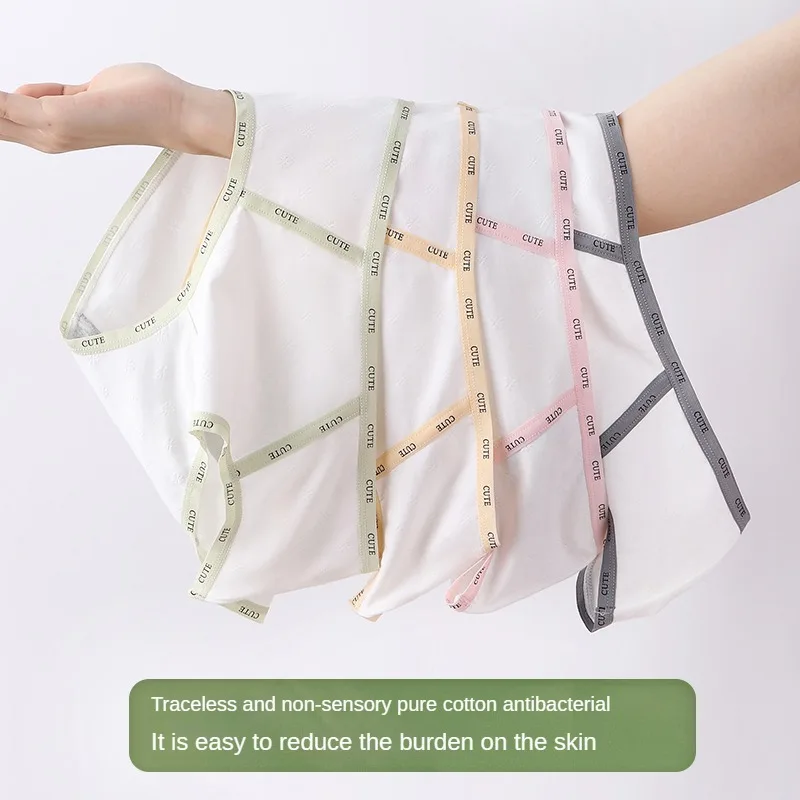 กางเกงชั้นในผู้หญิง3ชิ้นสำหรับกีฬาสำหรับผู้หญิงกางเกงผ้าฝ้ายแฟชั่นสีตัดกันเซ็กซี่กลางเอวสูงปานกลางชุดชั้นในสตรีแบบสนิทสนม