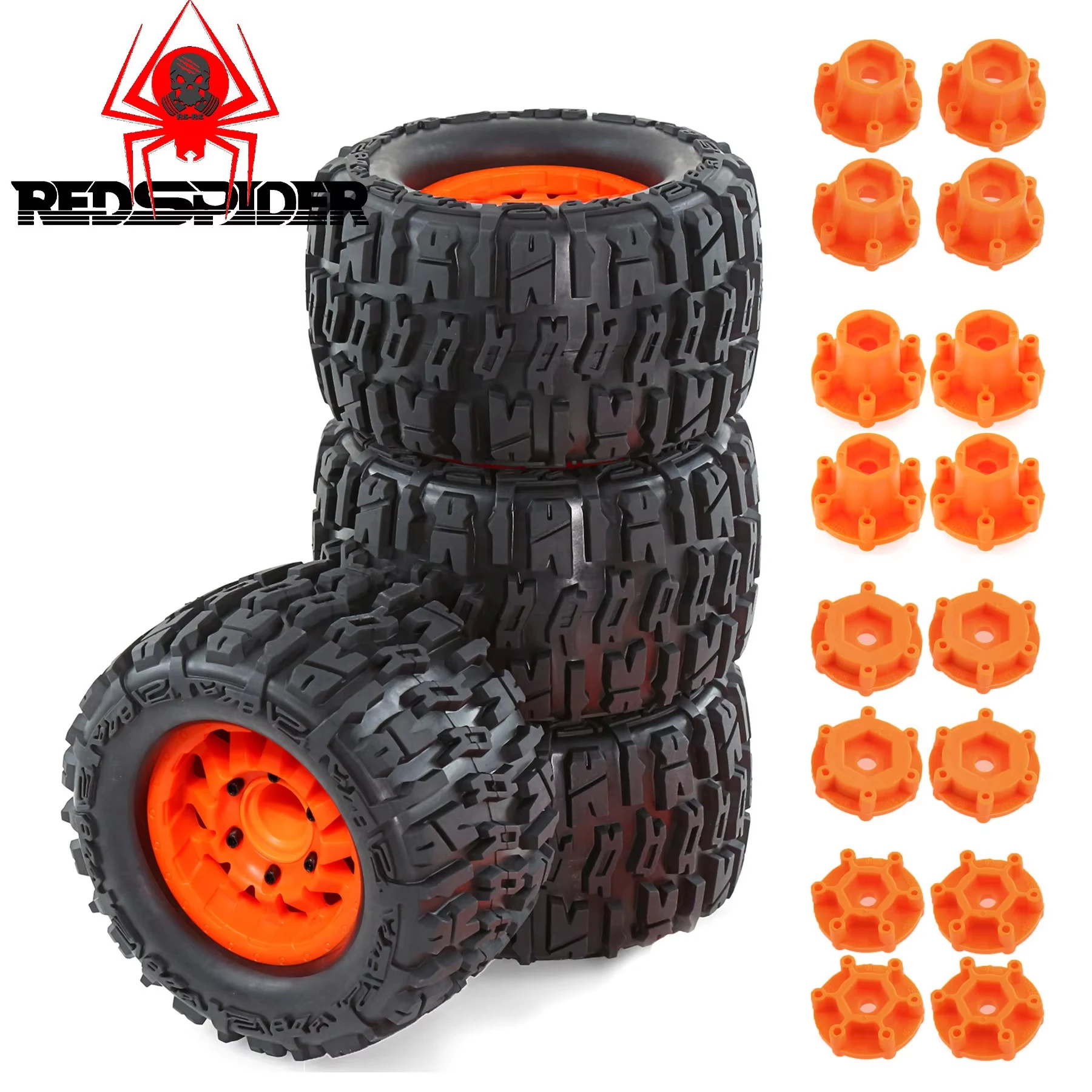 4 Uds 125mm 1/10 Monster Stunt Truck neumático 12mm y 14mm hexagonal para TRAXXAS MAXX ARRMA granito KRATON Outcast Tamiya Losi Redcat