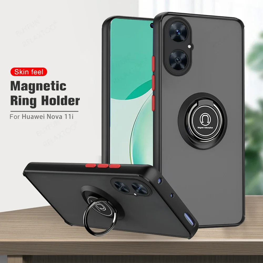 Matte Armor Camera Shockproof Cover For Huawei Nova 11i 4G Case Huawey Nova11i 11 i i11 MAO-LX9 Car Magnetic Ring Stand Fundas