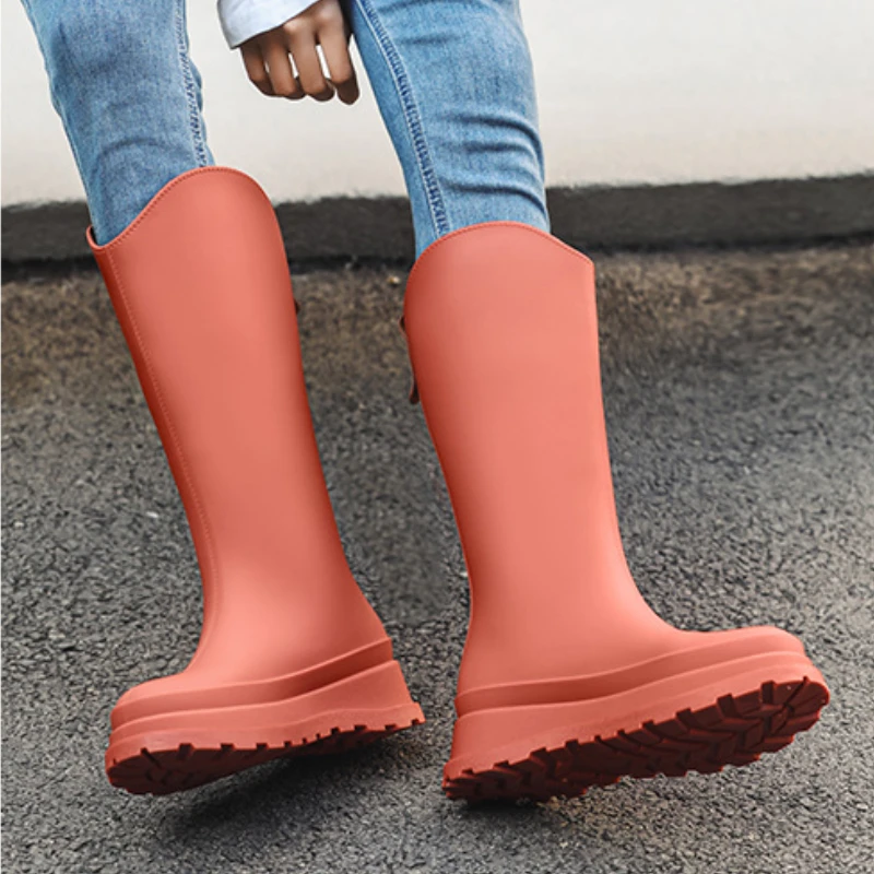 High Rubber Boots for Women Fashion Platform Rain Shoes Waterproof Work Garden Galoshes Woman Long Rainboots Fishing Footwear