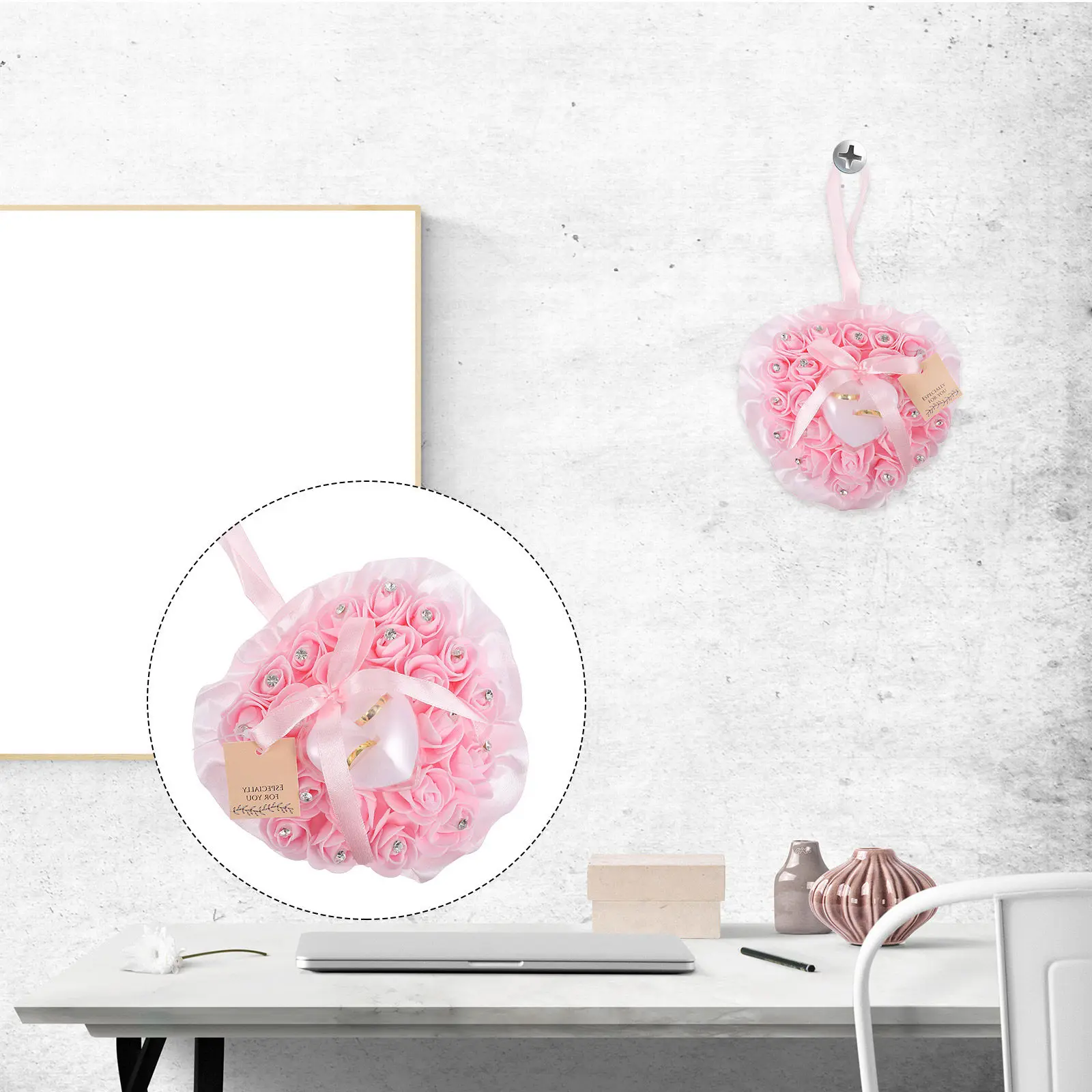 

1Pcs Wedding Ring Pillow Heart Shaped Transparent Box with Rhinestone and Fake Flower Decor Elegant Ring Cushion for Ceremony