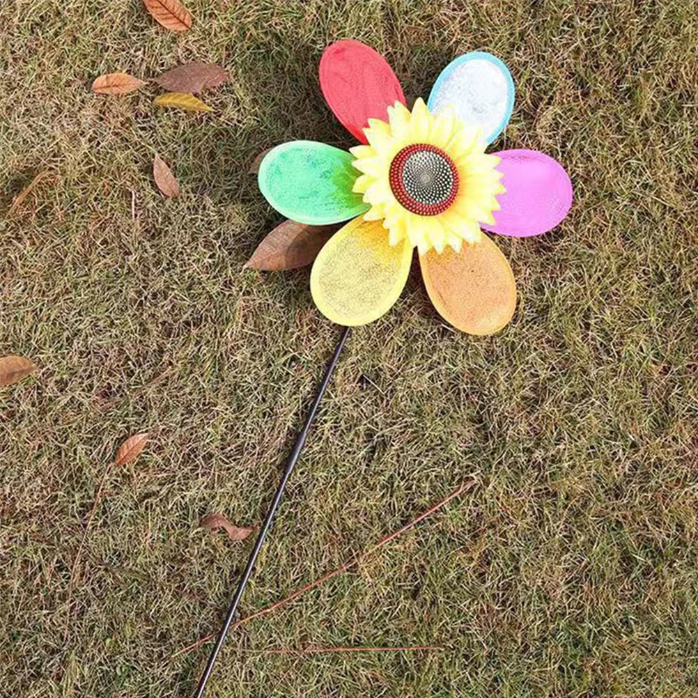 4pcs Windmill Outdoor Decoration Colorful Sunflower Garden Lawn Metal Yard Decorative Stakes Pinwheels