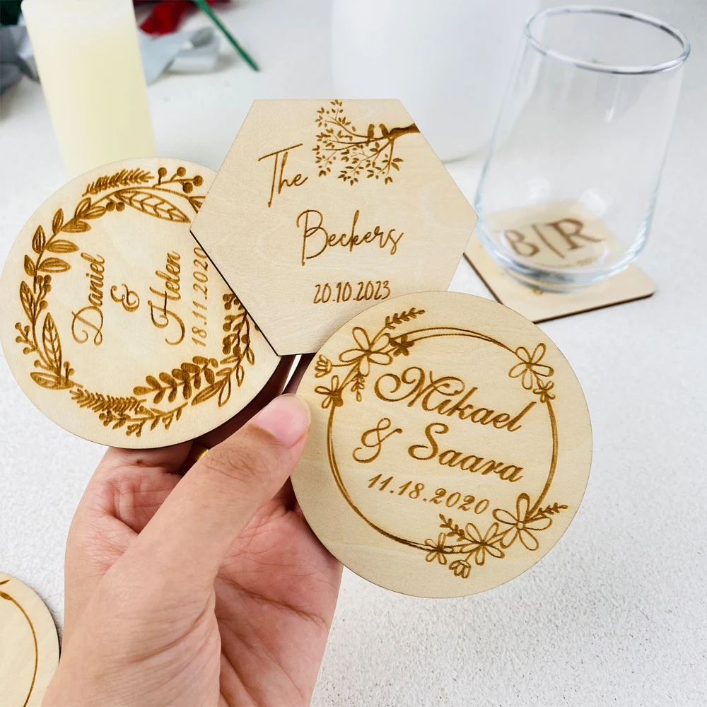 Personalized Wooden Coaster Custom Drink Coaster Rustic Wedding Favor Engagement Party Wedding Gift Coaster Souvenir Decoration