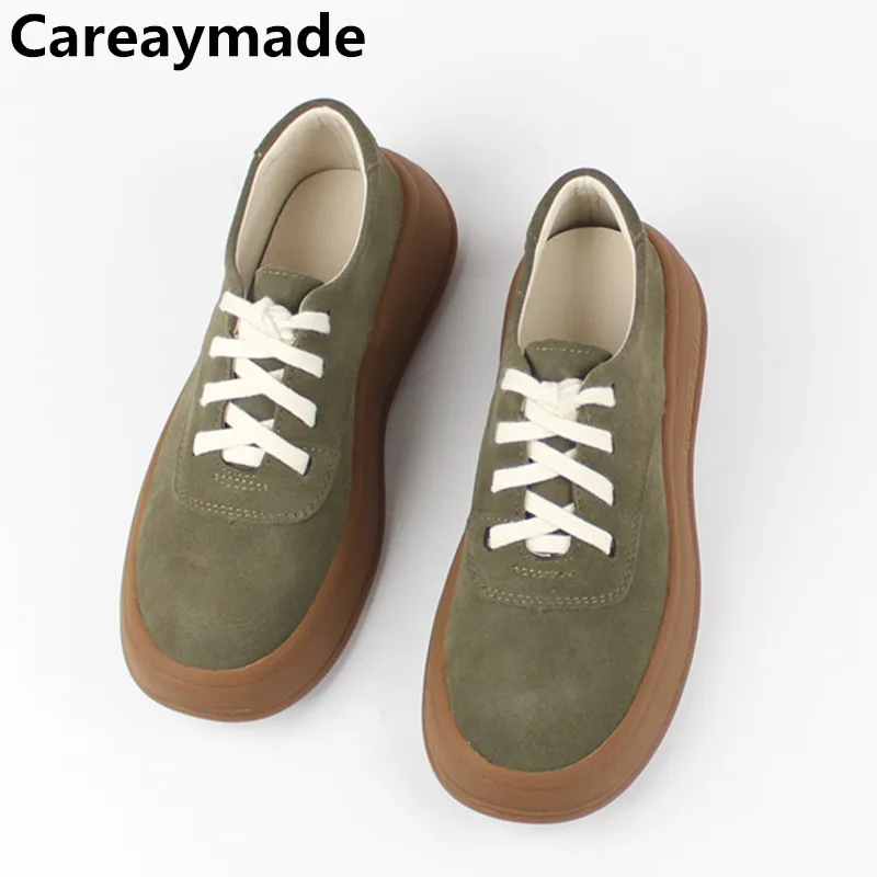 

Careaymade-Genuine leather women's shoes,Nubuck Leather Casual Flat Board Shoes Thick Sole Soft Leather Soft Sole Training Shoes