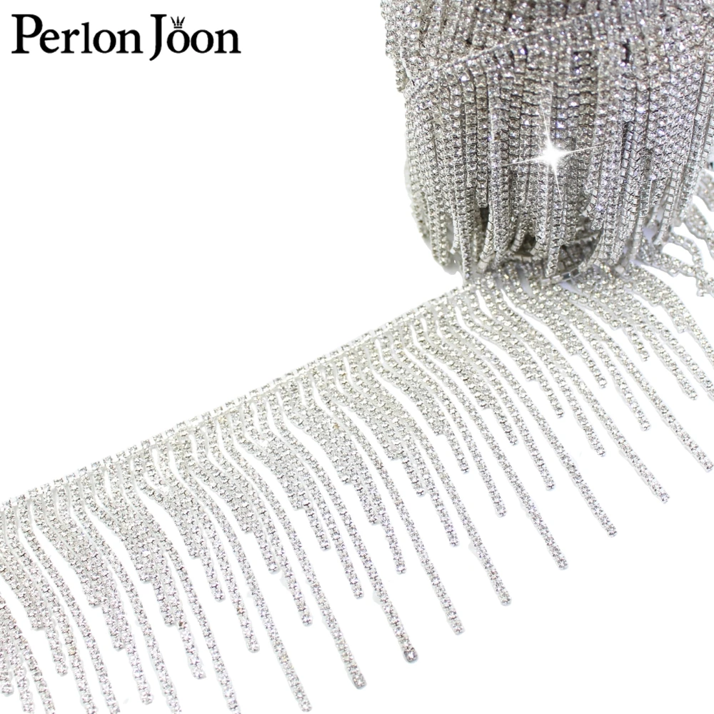 Best selling dense silver chain tassel rhinestone fringe trim crystal trim decoration tassel chain clothing accessories ML115