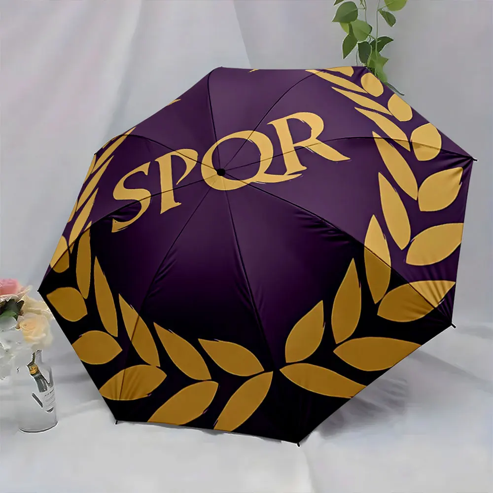 Roman Laurel Design Purple and Gold Umbrella Pattern portable waterproof sun rain umbrella for outdoor travel beach