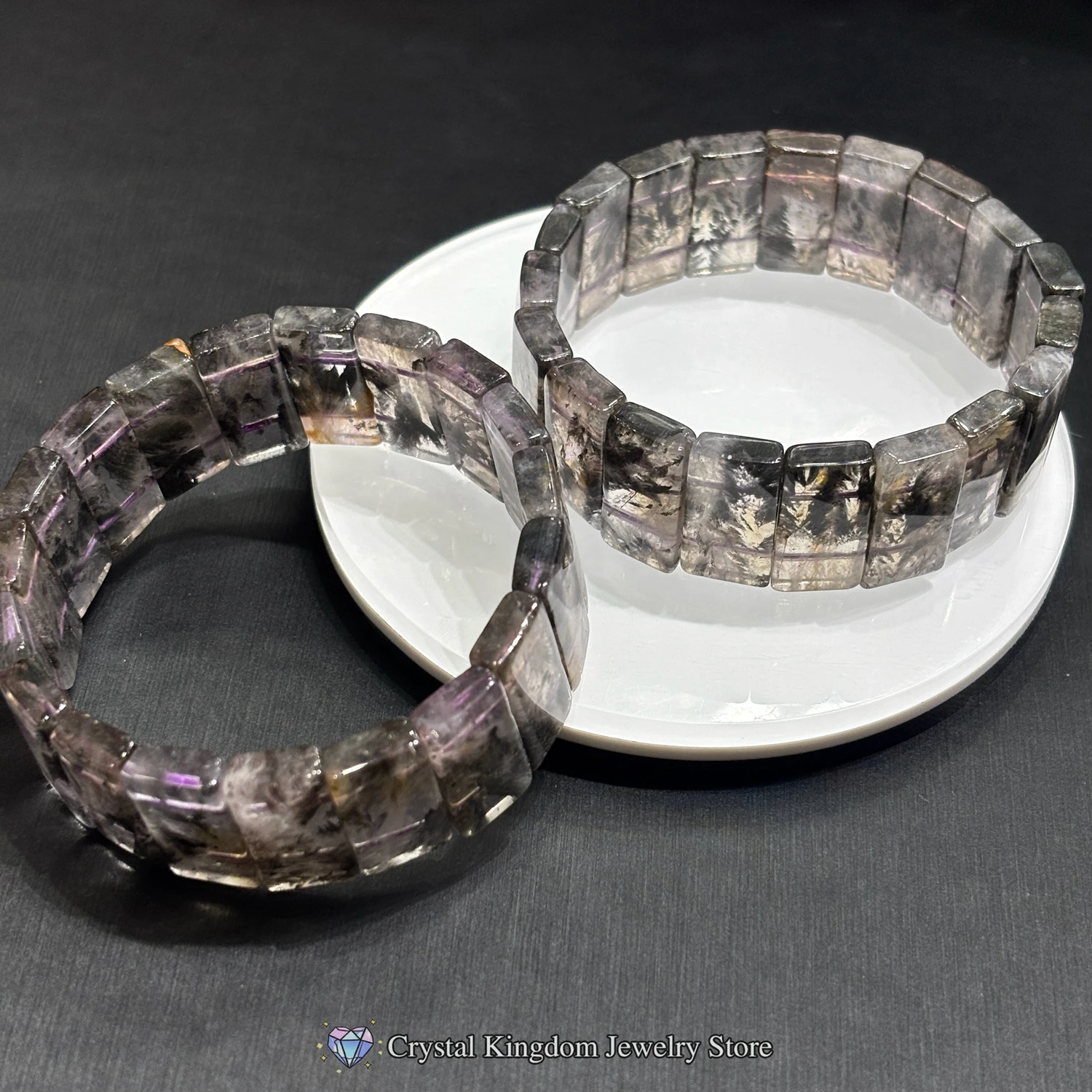 

Natural Black Dream Phantom Quartz Rectangular Slab Bracelet, Dark Inclusion Quartz,Artistic Aesthetic Gift,Statement Jewelry