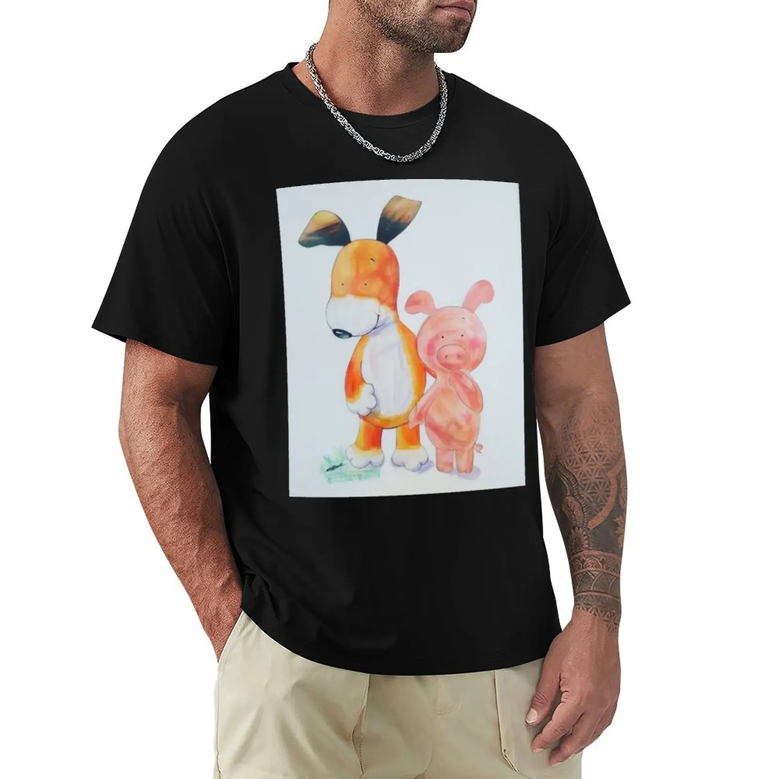 Kipper the dog, Arnold the pig and ant. Illustration T-Shirt Plus Size Loose Short Sleeve Top
