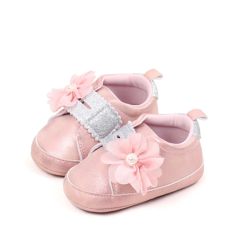 0-18 Months Baby Girls Sneakers 3D Flower Flats Infant First Walking Shoes Soft Non-Slip Crib Shoes