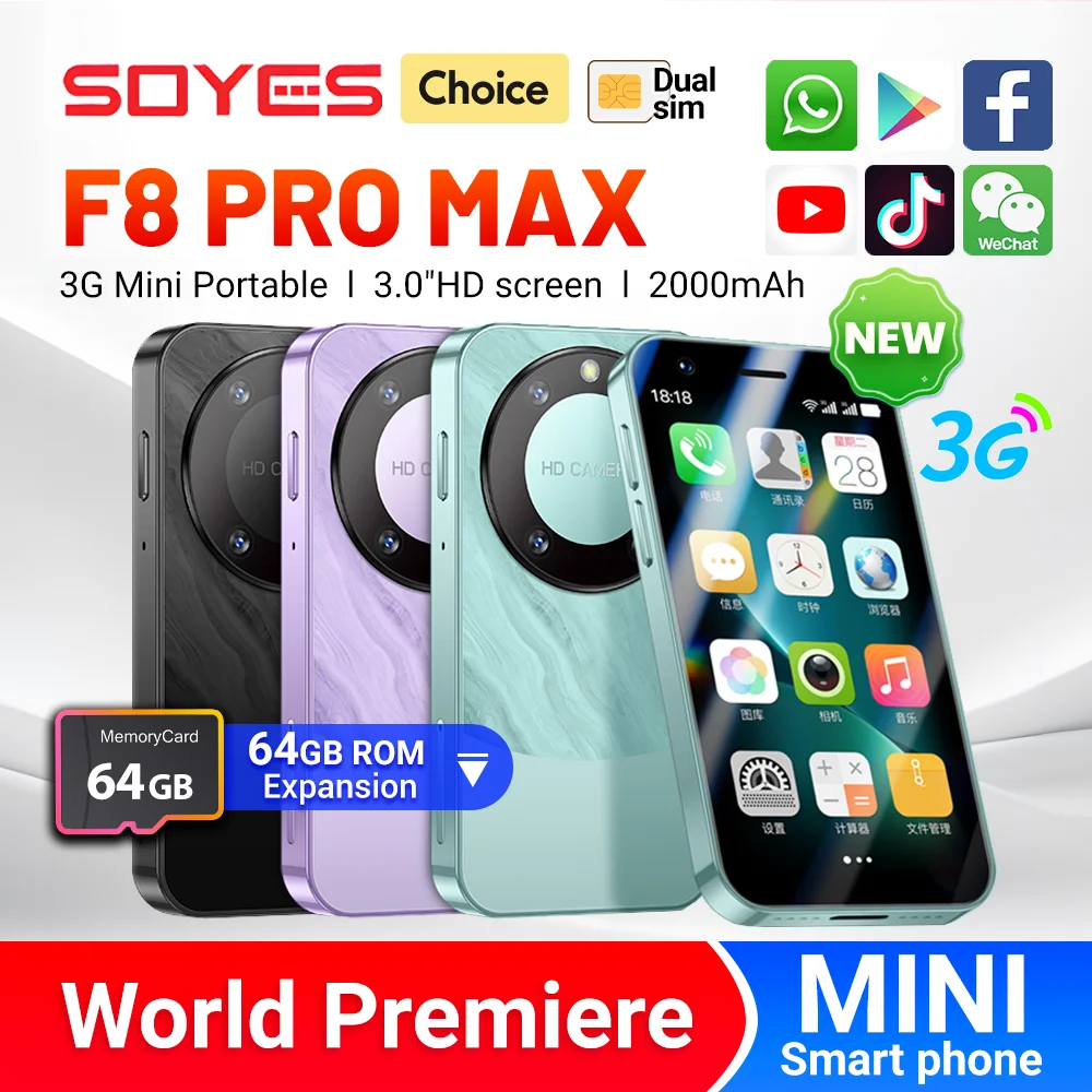 World Premiere SOYES F8 Pro Max Mini Android8.1 Smartphone 3.0 Inches 2000mAh Face ID Dual SIM Standby Play Store 3G