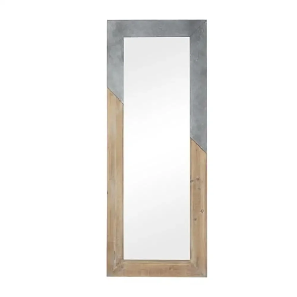 Beige Farmhouse Wall Mirror with Galvanized Metal Detail 28