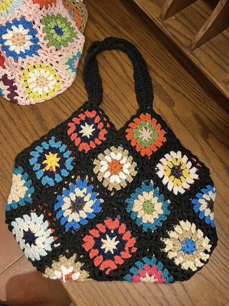 

Hand Knitted Beach Bag Countryside Sle Small Folk Art Knitwear Finied Product Acrylic Material Soft oulder Bag