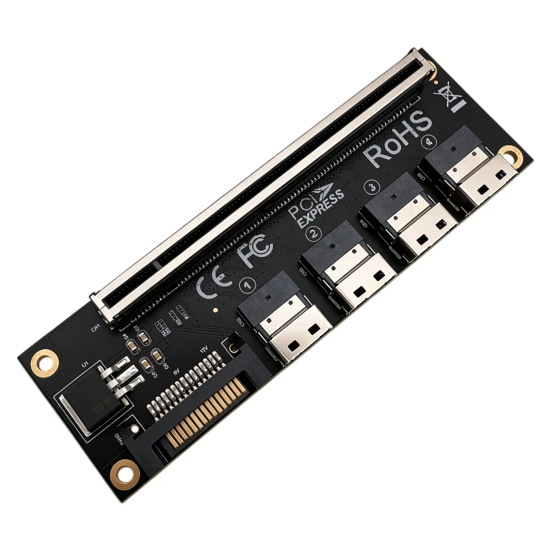 PCIe 4.0 X16 to 4 Ports SFF-8654 4i*4 GPU Adapter Card Bifurcation Splitter Expansion Card For Graphics Card NVMe SSD Server NAS