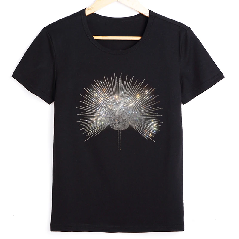 

New 2022 Summer Short Sleeve Tshirts Diamond Peacock Print t shirt Women Cotton Tops Tees Basic Blouse Oversized t-shirt 5XL