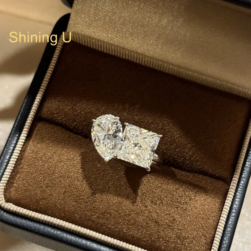 

Shining U S925 Silver Pear Square High Carbon Daimond Gems Ring for Women Fine Jewelry Engagement