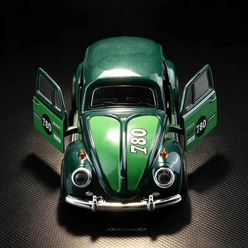 1: 36 Retro Green Cute Beetle Alloy Model Car, Can Pull Back Mechanism, Door Can Open Coated Alloy Car Model Classic Car Toy Car