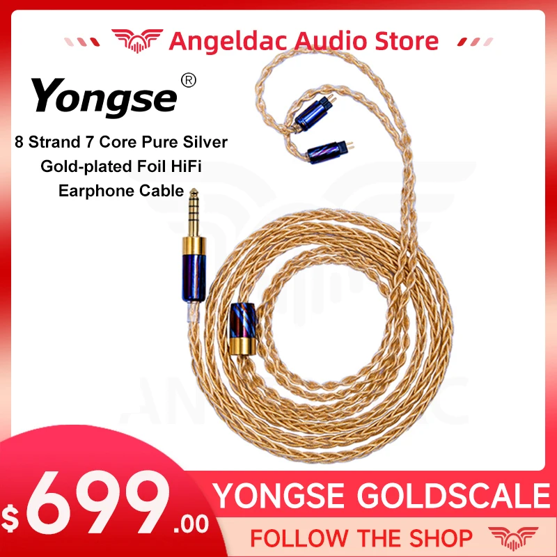 

YONGSE GoldScale 8 Strand 7 Core Pure Silver Gold-plated Foil HiFi Audiophiles Earphone Cable for TRN 7HZ TANGZU SIMGOT