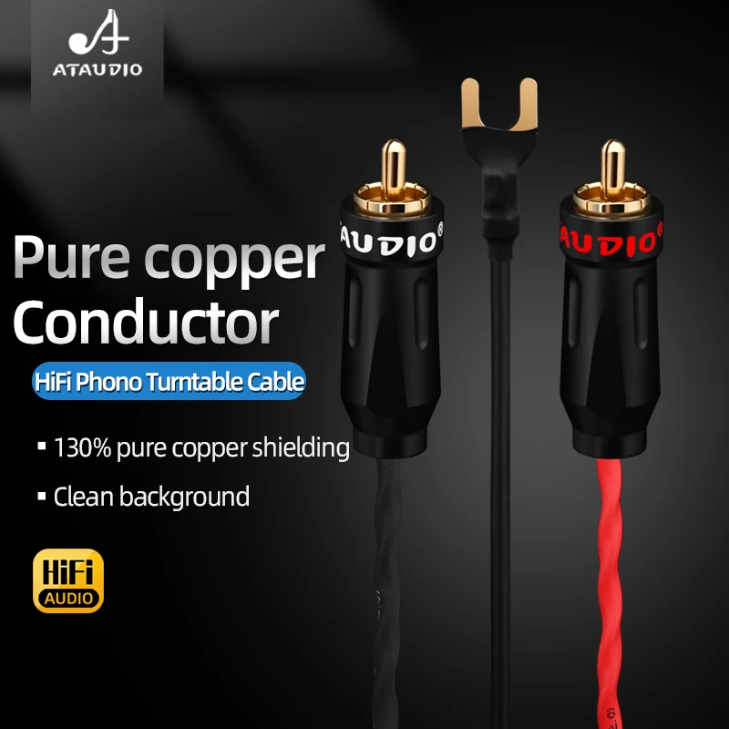 6N OFC HiFi Audio Phono Tonearm Cable 2RCA to 2RCA with Hi-end Grounding Spade Plug Dual Magnetic Ring for Amplifer