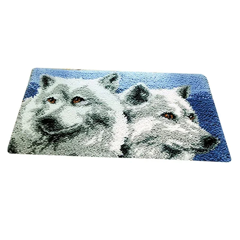DIY Latch Hook Rug Making Crafts Kit Wolf for Beginners Carpet Segment Embroidery Material with Professional Crochet Needles