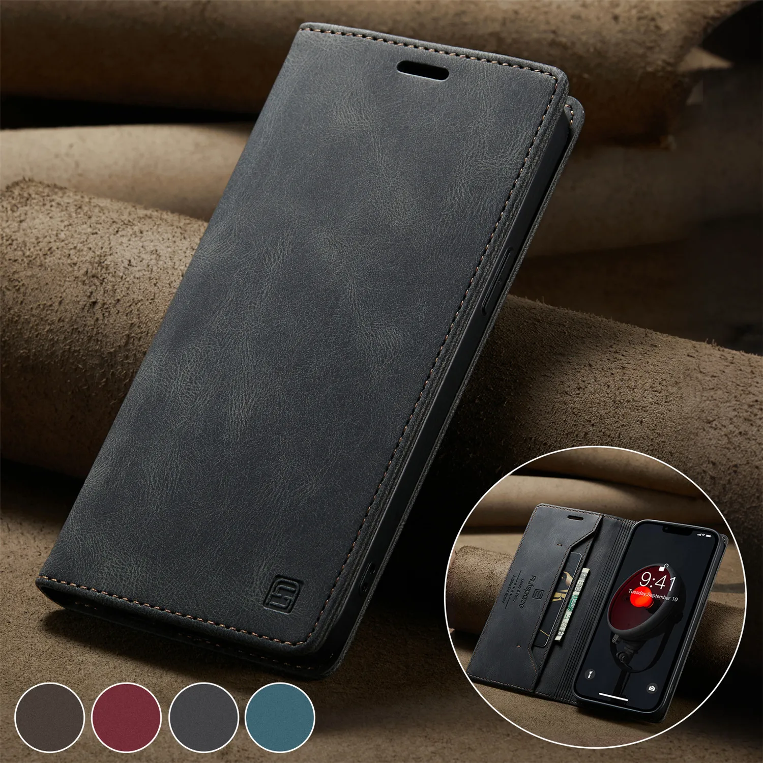 Leather Flip Phone Case For Samsung Galaxy S9 S10 Plus S20 S21 FE S22 S23 S24 Note 10 Plus 20 Ultra Wallet Bracket Protect Cover