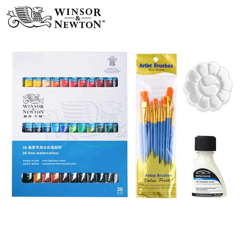 Winsor & Newton 36Colors Watercolor Paint Set Pigment 10ML Watercolors Medium, Art Masking Fluid Art Supplies Professional