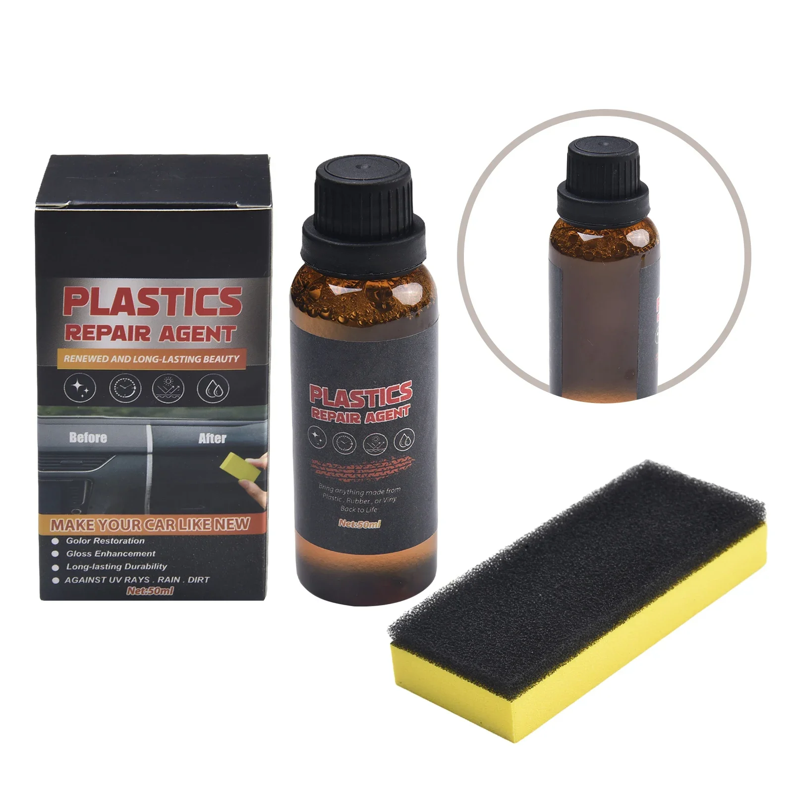 

50mL Car Interior Plastic Leather Restorer Refurbishment Paste + Sponge Car Paint Protection Spray Accessories