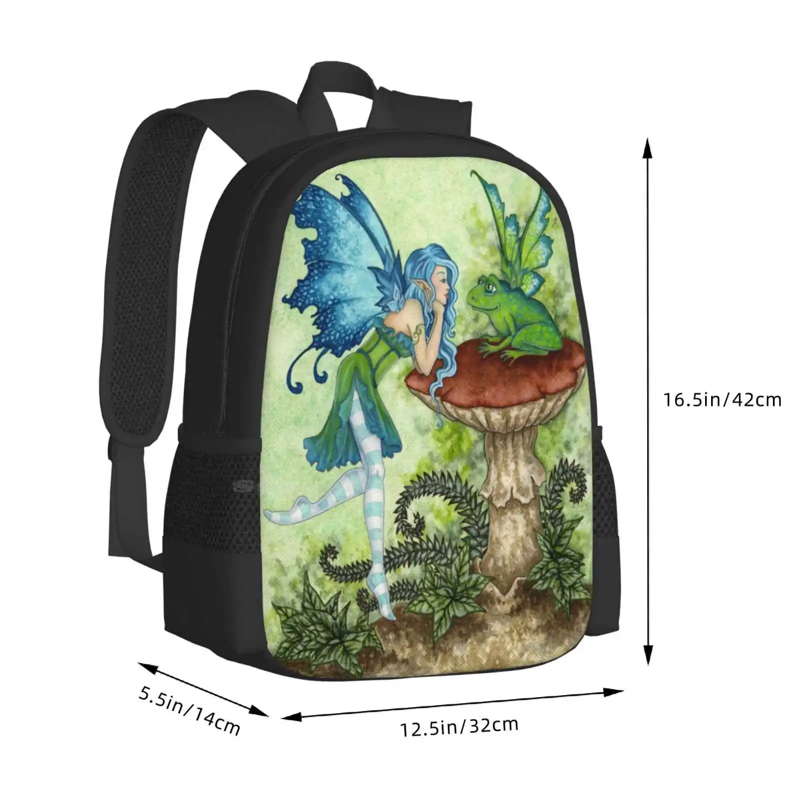 Frog Gossip-mochila escolar de gran capacidad para ordenador portátil, bolsas de fantasía, cuento de hadas, Rana, seta, Amy, Toadstool marrón, azul y verde