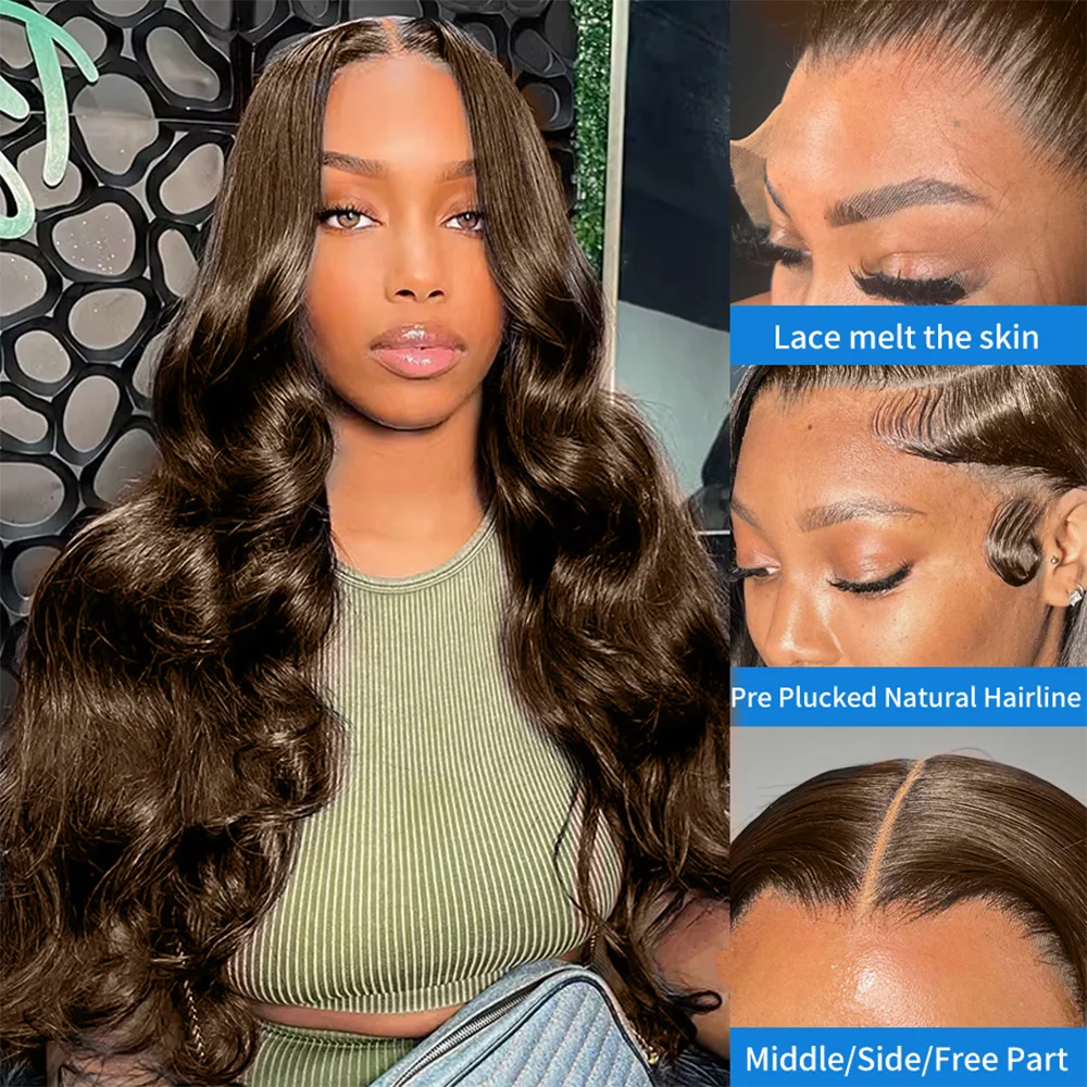 200 الكثافة باروكة من شعر طبيعي الشوكولاته البني HD الدانتيل الجبهة شعر الإنسان الجسم موجة شعر مستعار 13x6 13x4 HD الدانتيل الباروكات الأمامية للنساء السود