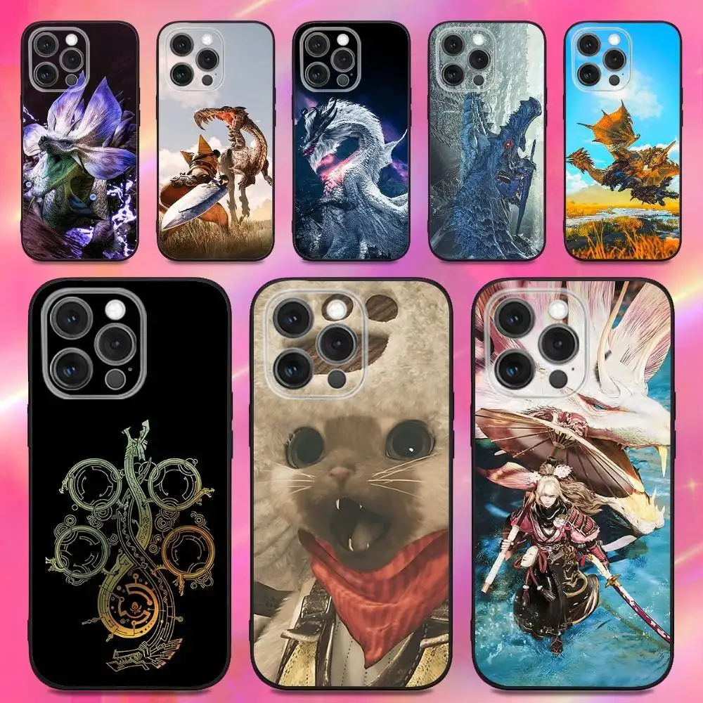 

Monster H-Hunter W-Wilds Phone Case For iPhone 16,15,14,13,12,11,Pro,Max,Plus,X,XS,XR,SE,8,7,Mini,Soft Silicone Black Case