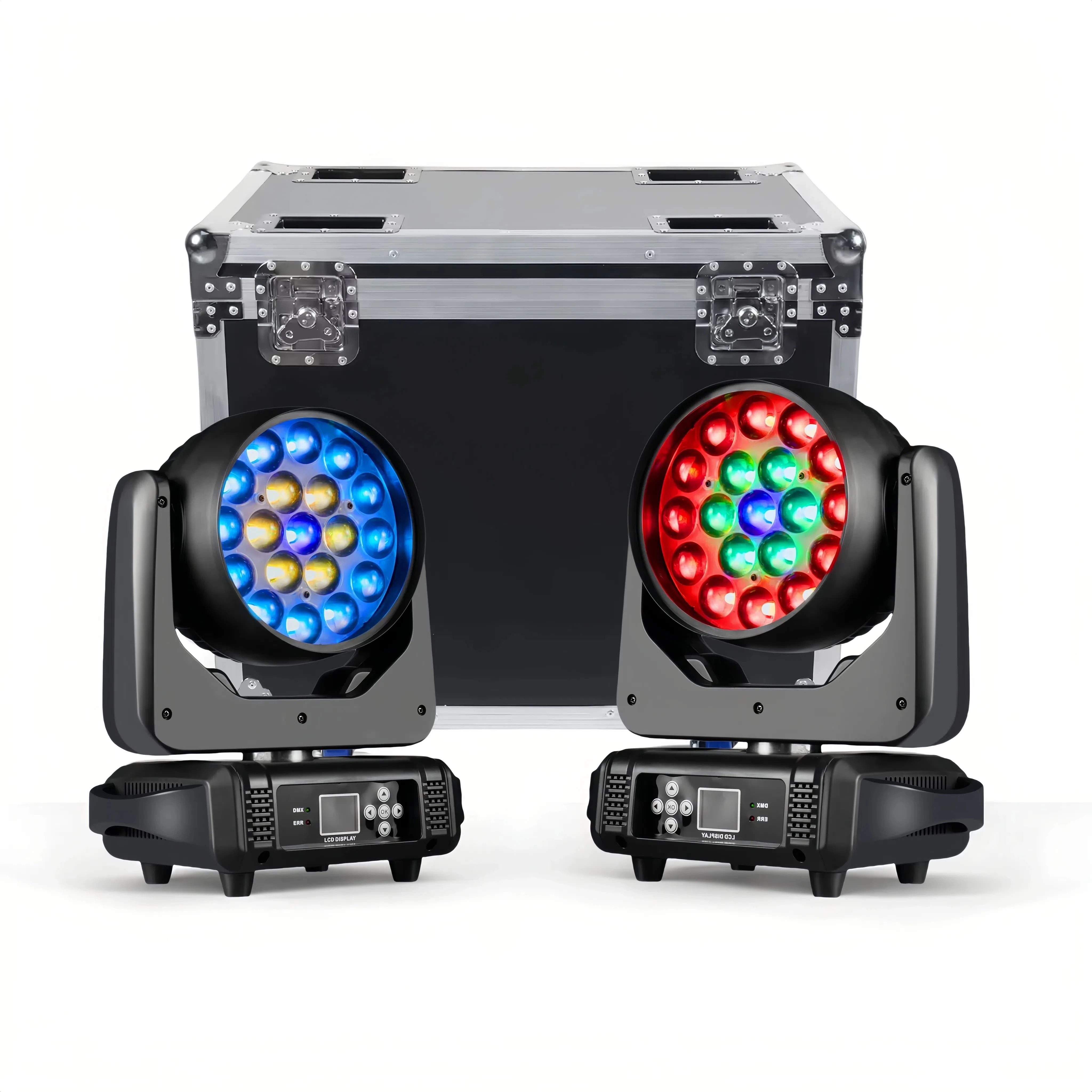 19x15W Flight Case and 2pcs LED Moving Head  DMX DJ Zoom Wash Stage Lighting RGBW Beam Effect With Disco For DJ Party