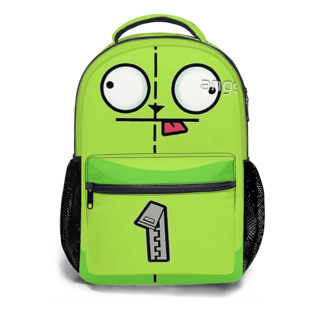 Invader Zim! Cartoon mochila escolar para meninos, grande capacidade, estudante, gir, 17"