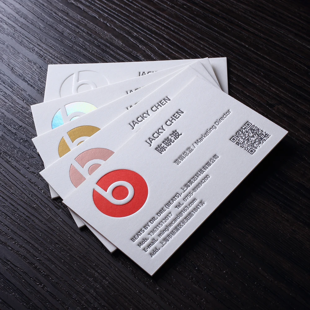 Custom Business Card Printing With Logo Name Watercolor 600G Cotton Paper Letterpress Embossed Gold Foil Double-side 200PCS