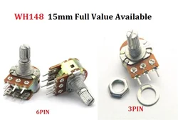 5PC WH148 B1K B2K B5K B10K B20K B50K B100K B250K B500K B1M 3Pin 6pin 15mm Shaft Amplifier Dual Stereo Potentiometer 1K 2K 5K 10K