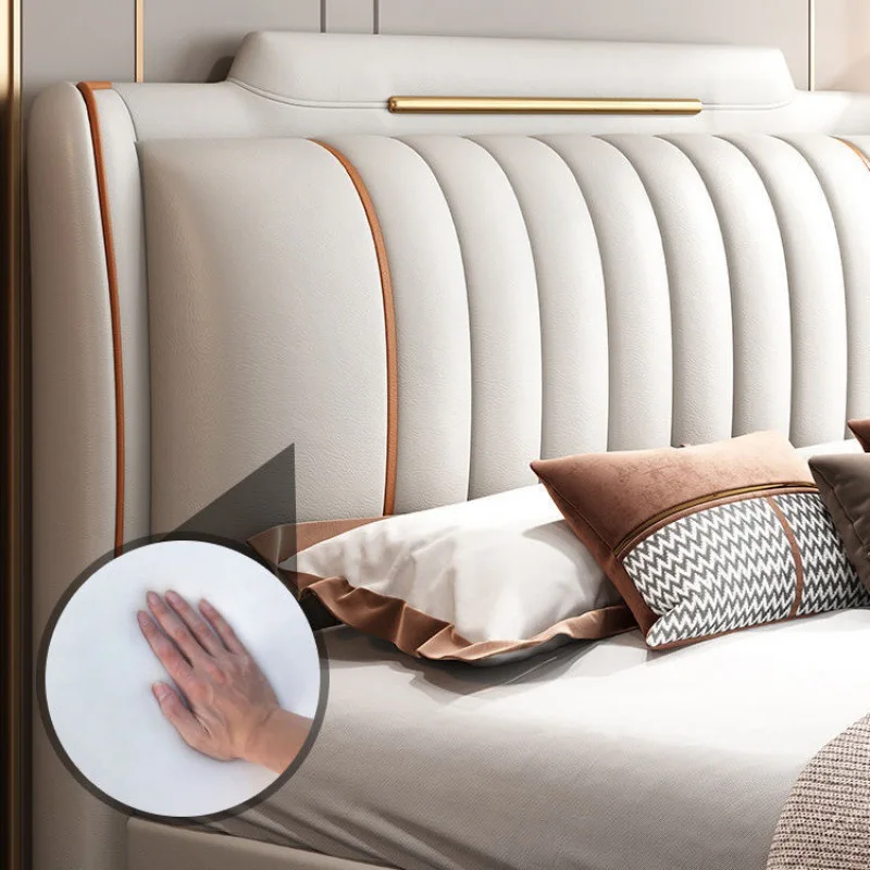 Moderne eenvoudige hoofdslaapkamer sfeervol lederen bed hoofdslaapkamer dubbel