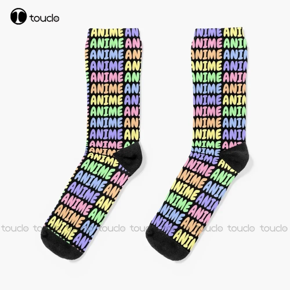 Calcetines de Anime Pastel de arcoíris, calcetines altos blancos, calcetines cómodos de dibujos animados para patineta de calle deportiva para niñas, 360 °   Impresión digital