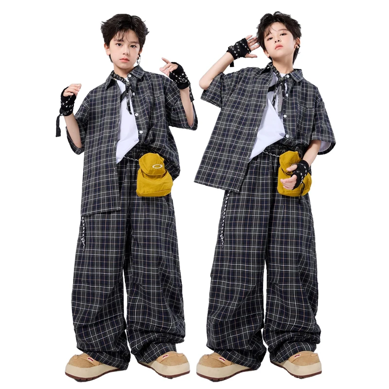 Jazz Dance Costume Black Plaid Shirt Top Pants Hip Hop Performance Clothing Group Concert Catwalk Stage Wear