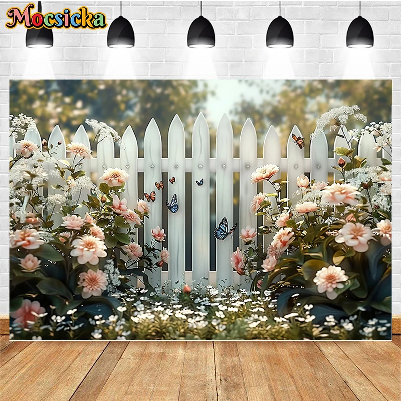 Mocsicka fondo de fotografía, decoración Floral de mariposa, jardín de primavera, fiesta de cumpleaños, retrato de fondo para niños, estudio fotográfico