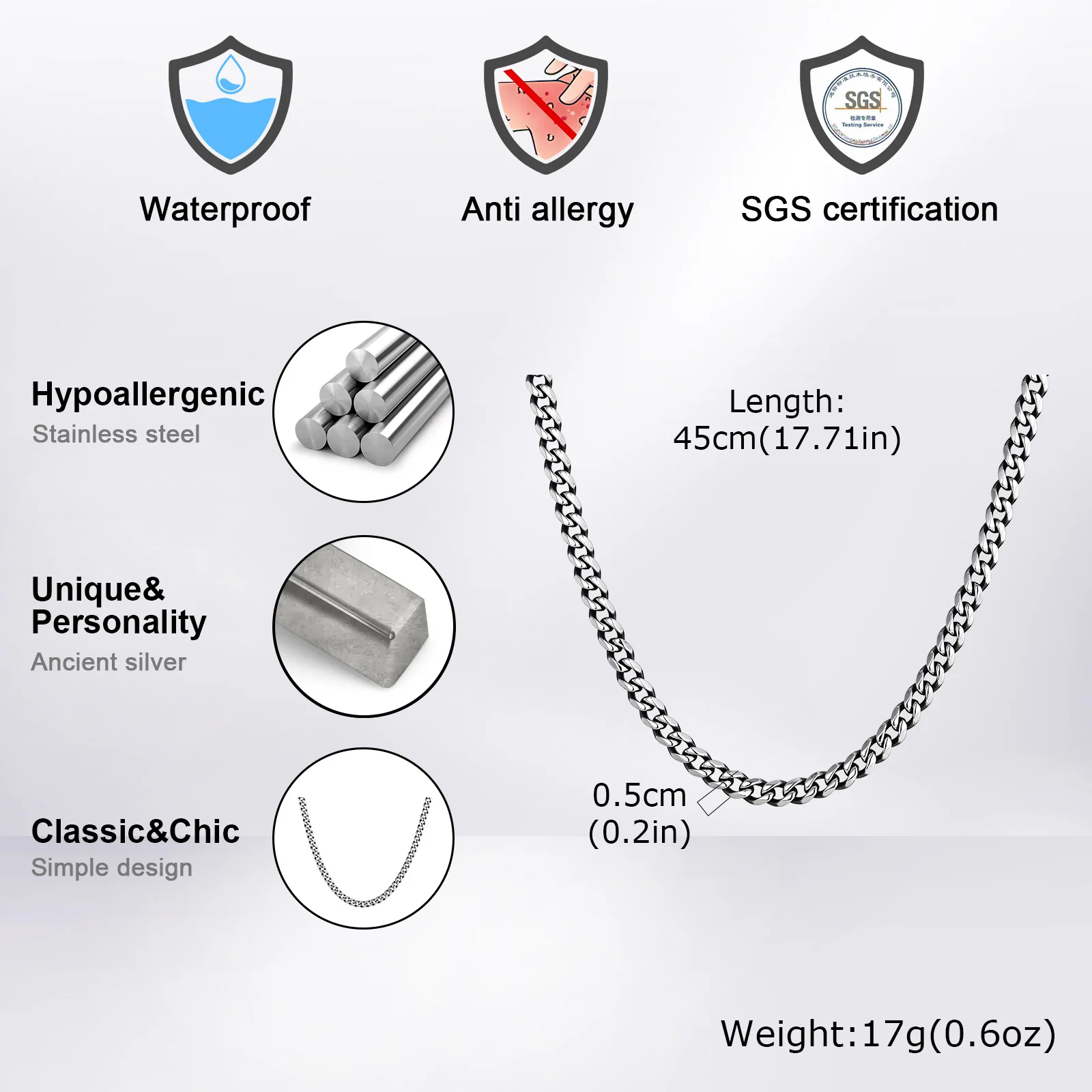 3-11MM Classic Cuban Chain Necklace for Men Women,Silver Black Gold Grey Color Stainless Steel Chains,Basic Punk Jewelry Gift