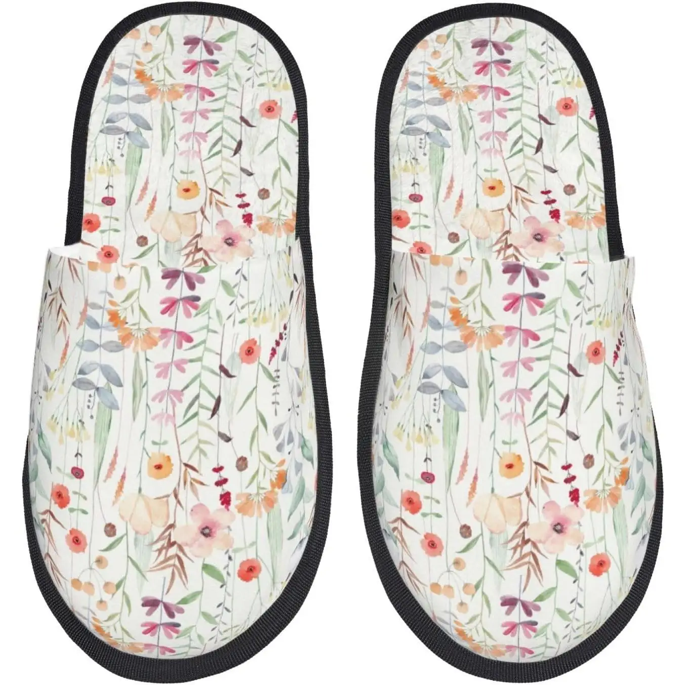 

Wildflower Watercolor Print Women'S Fuzzy Slip On Indoor Outdoor Winter House Slippers Guest Slippers for Bedroom Women