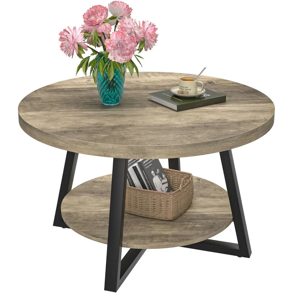 

Round Coffee Table with 2-Tier Storage, Circle Center Table for Living Room, Modern 30 in Sofa Table for Small Spaces Home Offi