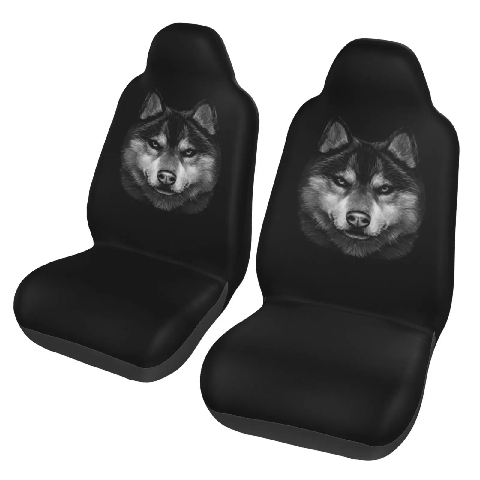 Siberian Husky Pattern Print Car Seat Covers Set of 2 Front Bucket Seat Protector Accessories Universal Fit Most Cars Trucks