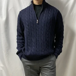100%Cotton Pullovers Sweaters Autumn Winter Men'S Casual Stand-Up Collar Half-Zip Knitted Overcoat Fit 8509