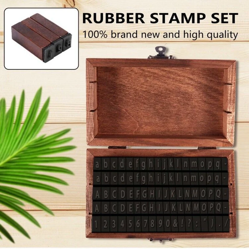 Rubber Stamp Alphabet Number Symbol Wooden Box Set Print Style Wood Letter 70PCS