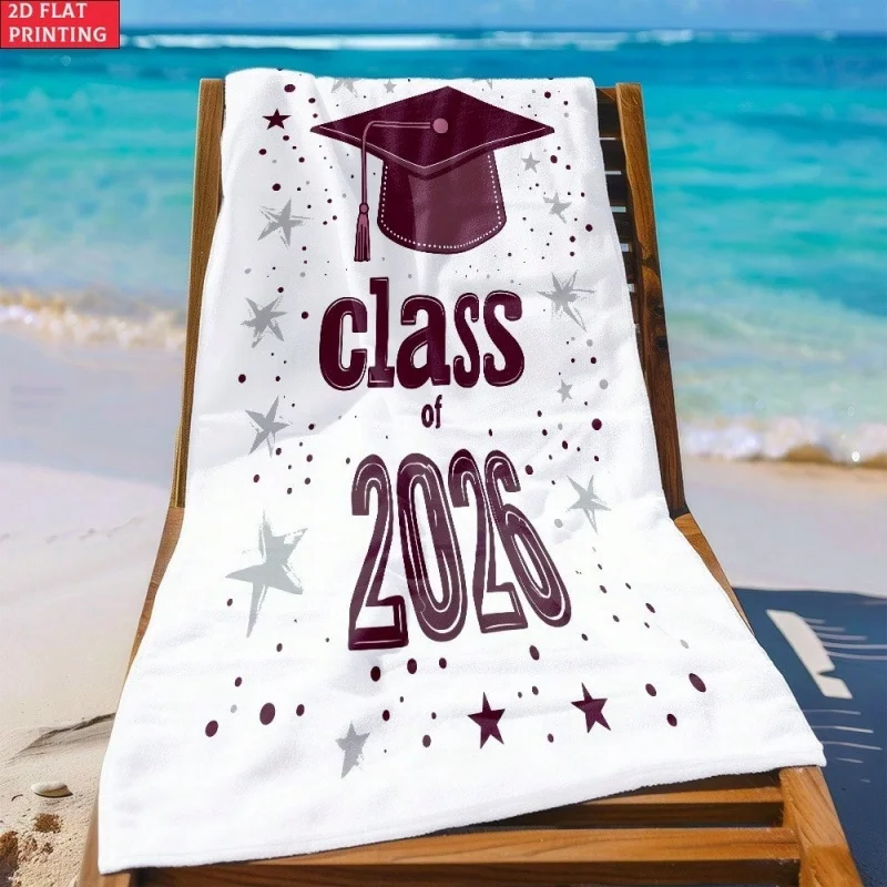 Class of 2026 Graduation Cap Beach Towel Star Confetti Grad Party Quick Dry Towel