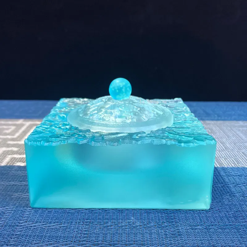 Square Sky Blue Incense Burner Home Tea Ceremony Yoga Office Decoration Pieces Incense Seal for Buddha Glass Incense Burner