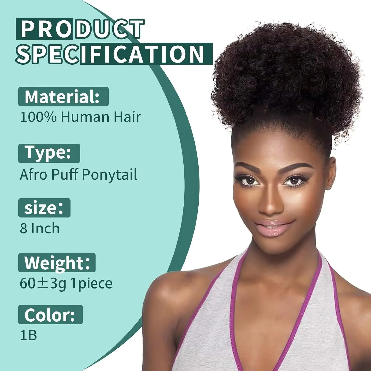 Ekstensi rambut poni ekor kuda model Afro Kinky Puffs 100% rambut manusia untuk wanita kulit hitam ukuran 4 #   99J 30 Aksesoris Rambut Afro Keriting Kinky Curly Puff