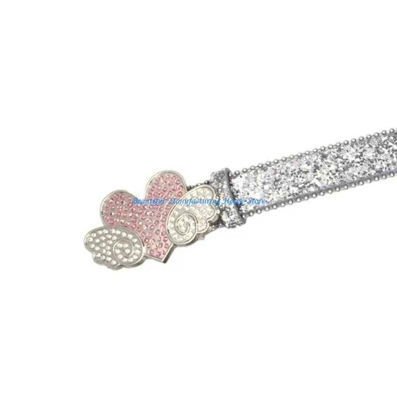 E56A حزام جلدي لامع للنساء حزام خصر بأحجار الراين حزام جينز عتيق حزام انتظار #2