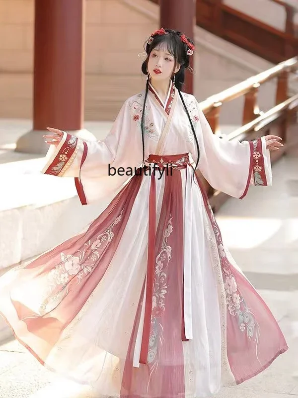 

Jin HanFu Cross Collar Waist Jacket and Dress Chinese Style Female Student Spring and Autumn Style